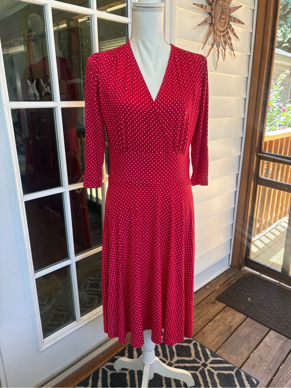 Red Polka Dot V-Neck Midi Dress